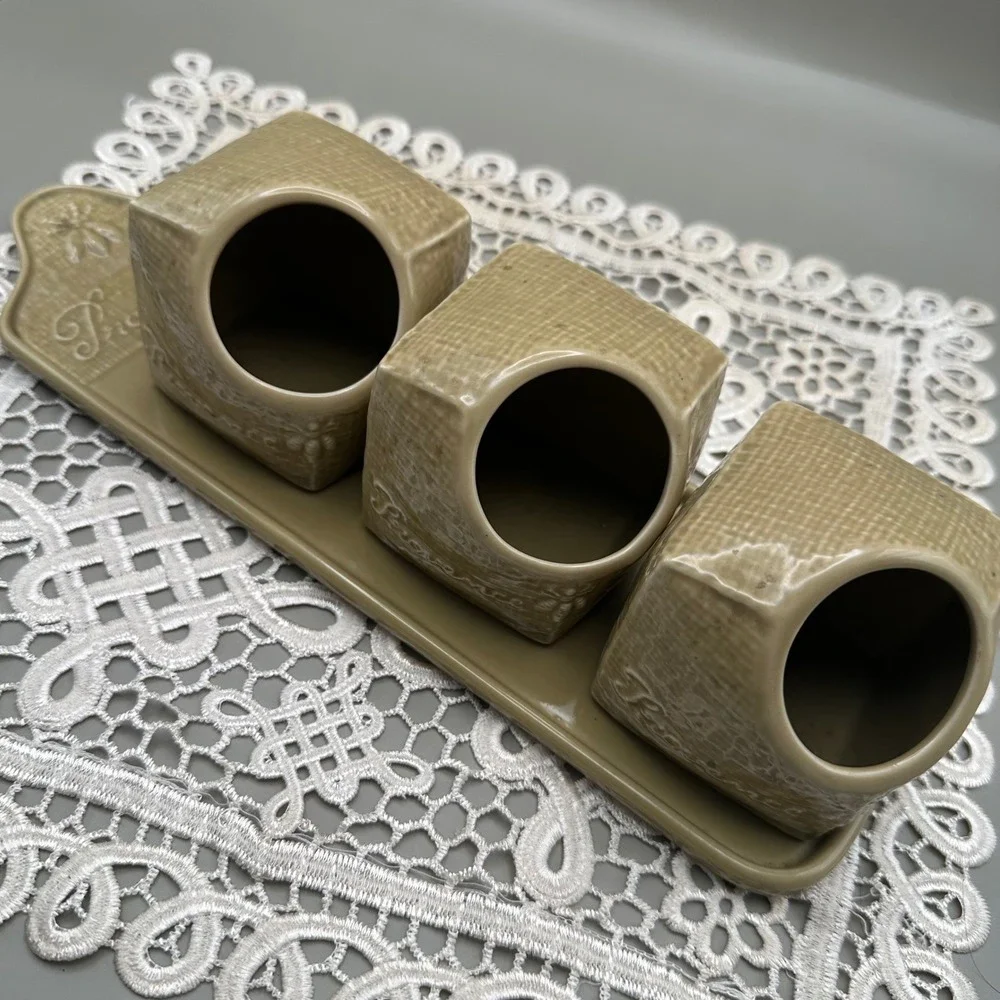 Vintage Revol France Provence Tan Ceramic Spice Cellar Jar Set & ServingTray 4pc